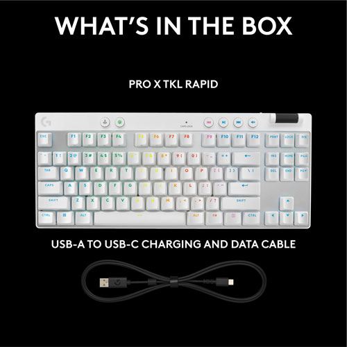 Logitech G PRO X Tenkeyless Rapid Backlit RGB Magnetic Analog Switches Gaming Keyboard - White- Bilingual