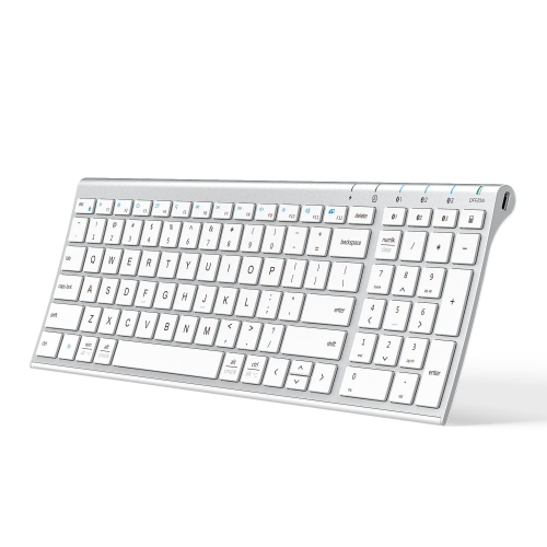 TekComShop BK10 Bluetooth Keyboard, Multi Device Wireless Keyboard Rechargeable Slim Full Size Keyboard with Number Pad