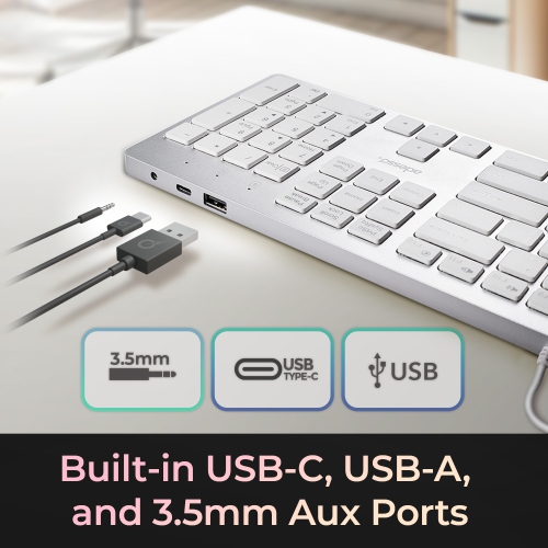 USB-C Multi OS Scissor Switch Keyboard With CoPilot AI Hotkey And USB-C, USB-A, 3.5mm Aux Ports