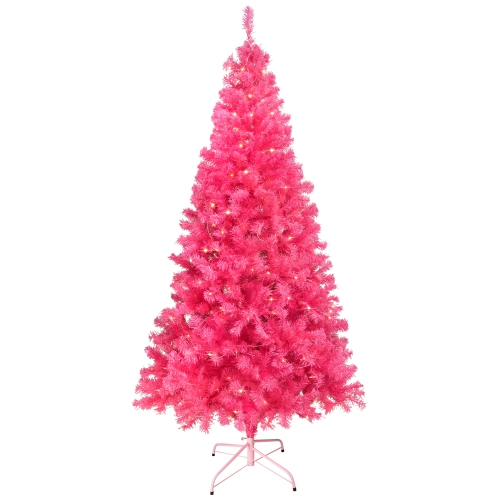 Pre-Lit Artificial Tinsel Christmas Tree - 7' - Pink - Clear Lights