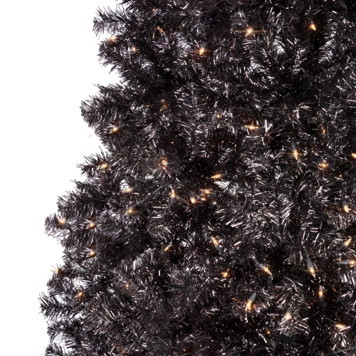 Pre-Lit Artificial Tinsel Halloween Tree - 9' - Black - Clear Lights