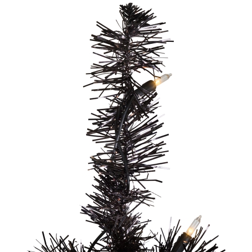 Pre-Lit Artificial Tinsel Halloween Tree - 9' - Black - Clear Lights