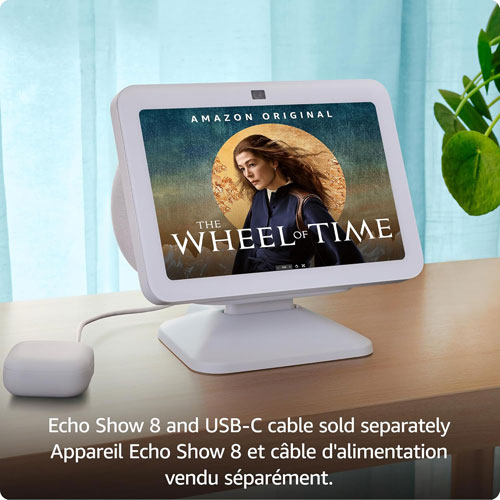 Support réglable Echo Show 8 avec port de chargement USB-C - Blanc glacier
