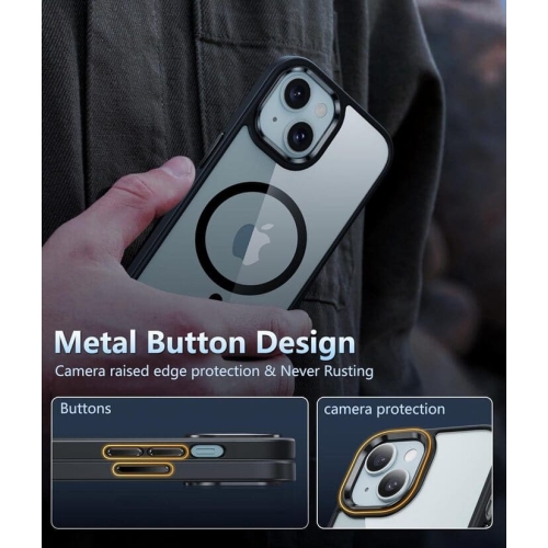 [CS] Transparent Hard PC Hybrid Magnetic MagSafe Case Cover for iPhone 14 Plus / 15 Plus, Black