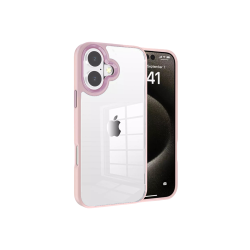 [CS] Étui rigide transparent hybride pour iPhone 16, rose doré