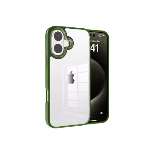 [CS] Étui rigide transparent hybride pour iPhone 16, vert