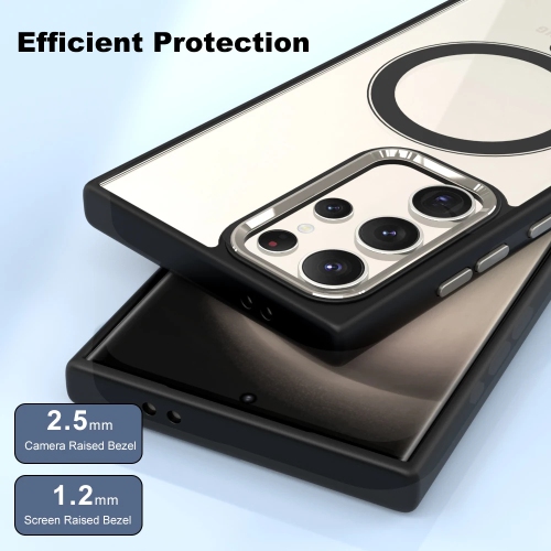 [CS] Transparent Hard PC Hybrid Magnetic MagSafe Case Cover for Samsung Galaxy S24 Ultra, Black