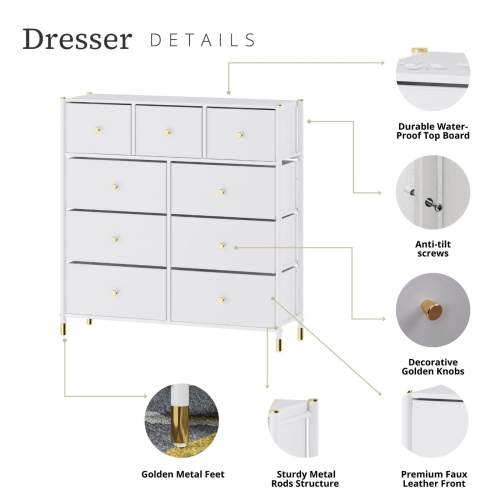 Tall Dresser Storage with Baskets | 4 Tier - 9 Drawers | Chest of Drawers
