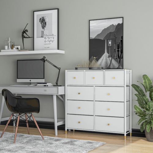Tall Dresser Storage with Baskets | 4 Tier - 9 Drawers | Chest of Drawers