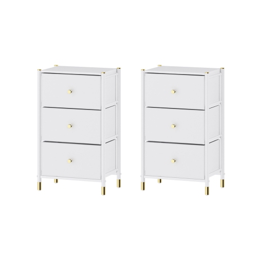 Nightstand With Drawers | 3-Tier Bed Side Table | End Table Storage with Baskets