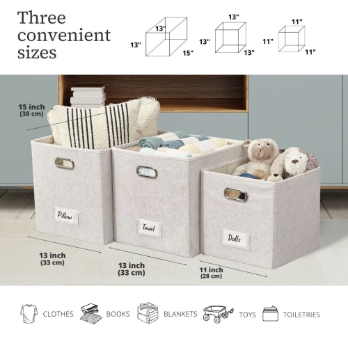 11" Collapsible Cube Storage Bin with Label Holder | Felt Storage Bins