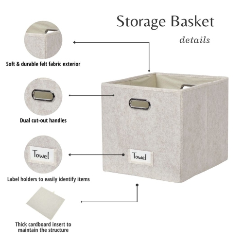 13" Collapsible Cube Storage Bin with Label Holder | Felt Storage Bins