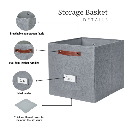 13x15 Kallax Storage Baskets | Textured Fabric Storage Bin for Toys | Closet Organizers for Kallax Shelves