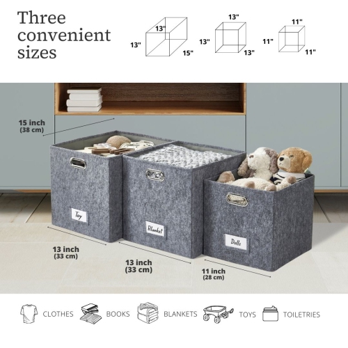 13" Collapsible Cube Storage Bin with Label Holder | Felt Storage Bins