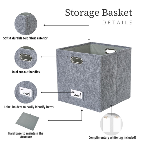 13" Collapsible Cube Storage Bin with Label Holder | Felt Storage Bins