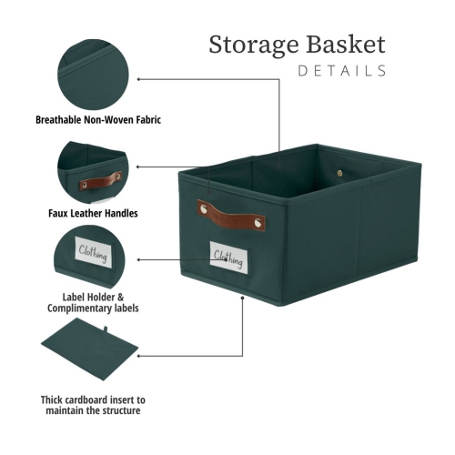Rectangular Storage Baskets for Shelves with Label Holder
