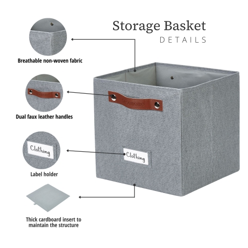 11" Cube Storage Bins Collapsible Storage Basket | Textured Fabric Closet Organizers