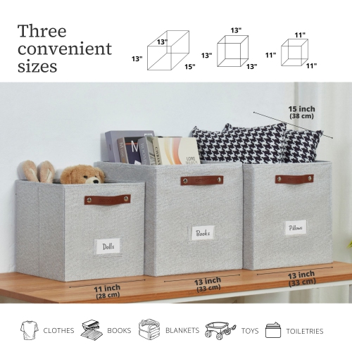 13x15 Kallax Storage Baskets | Textured Fabric Storage Bin for Toys | Closet Organizers for Kallax Shelves