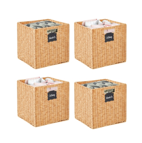 DECOMOMO  Wicker Baskets Storage Organization - Cube Storage Baskets for Shelves Toys Books Clothes Decorative Wicker Basket W/handles