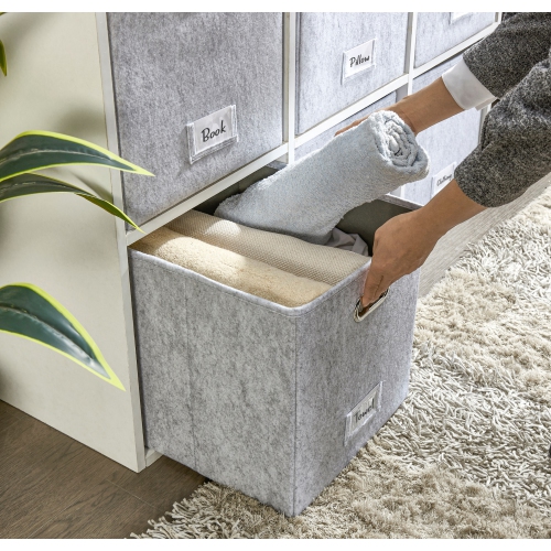 11" Collapsible Cube Storage Bin with Label Holder | Felt Storage Bins