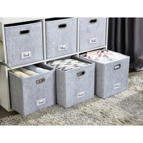 11" Collapsible Cube Storage Bin with Label Holder | Felt Storage Bins