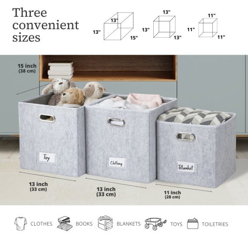 11" Collapsible Cube Storage Bin with Label Holder | Felt Storage Bins