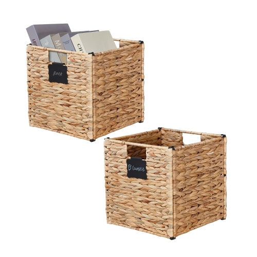 DECOMOMO  Natural Wicker Cube Storage Baskets - Set Of 2