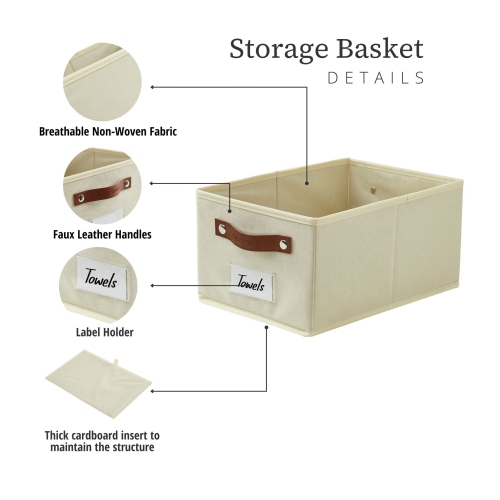 Rectangular Storage Baskets for Shelves with Label Holder