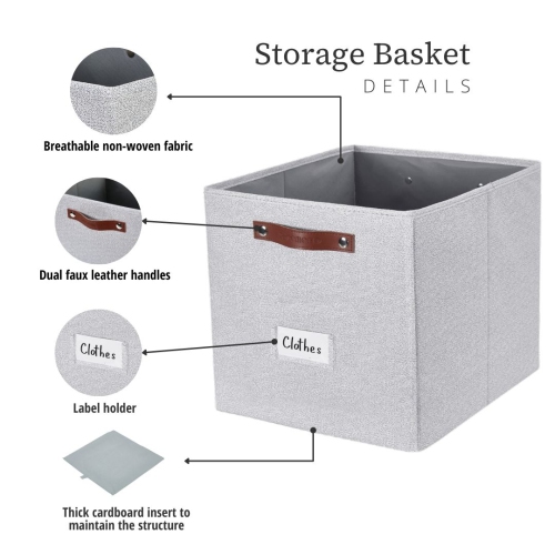 13" Cube Storage Bins Collapsible Storage Basket | Textured Fabric Closet Organizers