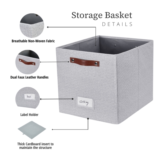 13" Cube Storage Bins Collapsible Storage Basket | Textured Fabric Closet Organizers