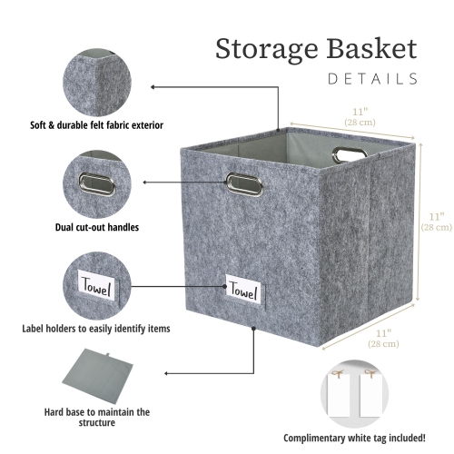 11" Collapsible Cube Storage Bin with Label Holder | Felt Storage Bins