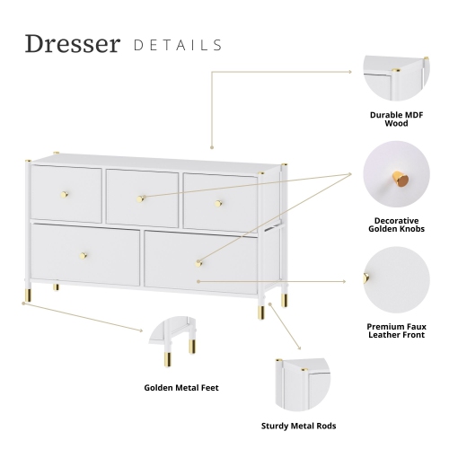 Commode à 5 tiroirs pour chambre | Meuble de rangement pour téléviseur | Commode à tiroirs