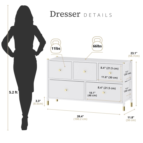 Commode à 5 tiroirs pour chambre | Meuble de rangement pour téléviseur | Commode à tiroirs