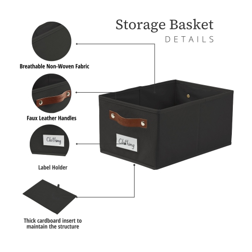 Rectangular Storage Baskets for Shelves with Label Holder