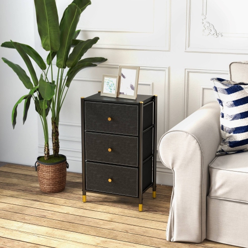Nightstand With Drawers | 3-Tier Bed Side Table | End Table Storage with Baskets