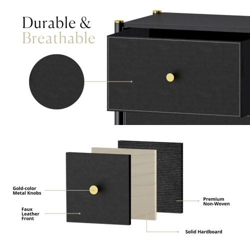 Nightstand With Drawers | 3-Tier Bed Side Table | End Table Storage with Baskets