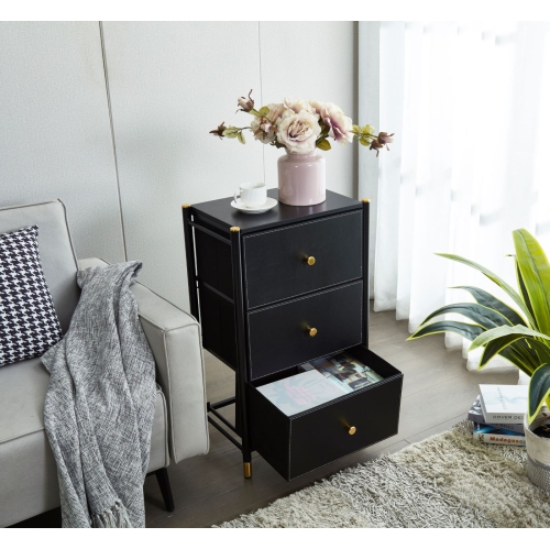 Nightstand With Drawers | 3-Tier Bed Side Table | End Table Storage with Baskets
