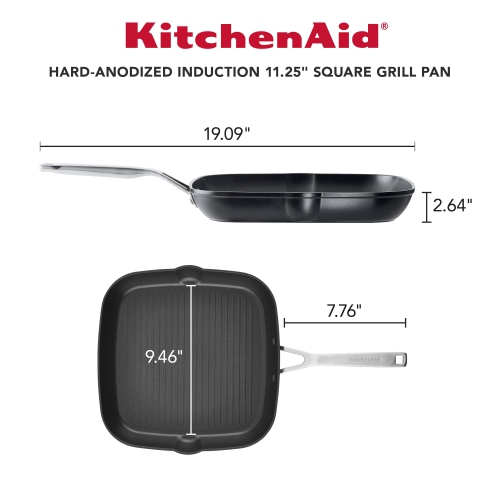 KitchenAid 11.25" Hard-Anodized Aluminum Square Grill Pan - Black