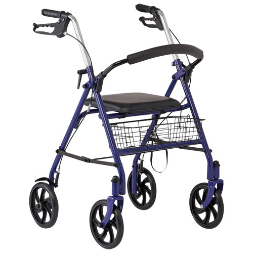 Medline Basic Foldable Powder-Coated Steel Rollator Walker with Basket - Blue