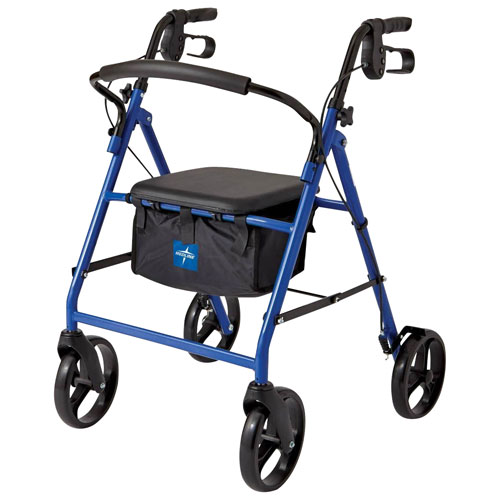 Medline Basic Steel Frame Foldable Rollator Walker with Storage Bag - Blue