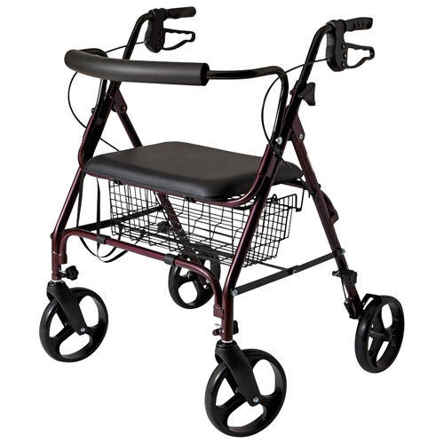 Medline Standard Heavy-Duty Aluminum Bariatric Rollator Walker - Burgundy