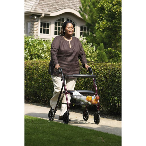 Medline Standard Heavy-Duty Aluminum Bariatric Rollator Walker - Burgundy