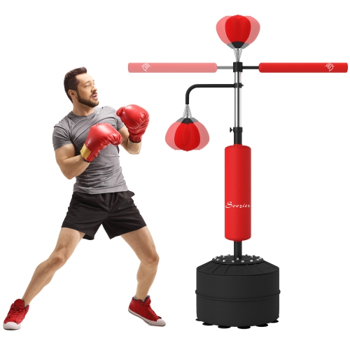 Sac de frappe autonome 3-en-1 de Soozier, sac de boxe à hauteur réglable avec 2 balles de vitesse, barre flexible à 360°, enveloppe en polyuréthane,