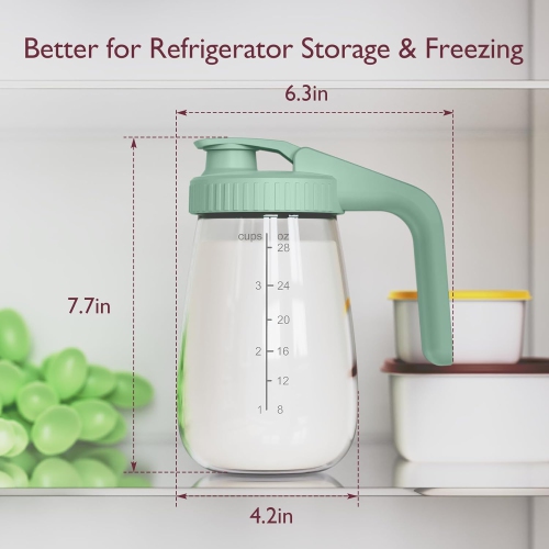 Momcozy Breast Milk Pitcher, Resistant to Heat and Cold Abrupt Temp Swings, No Leak Glass Breast Milk Fridge Storage Container With Wide Mouth, Fast