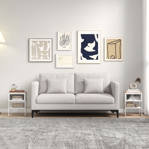 Costway 2 PCS Home Nightstand 3-Tier Storage Table with Open Shelf Heavy-duty Metal Frame