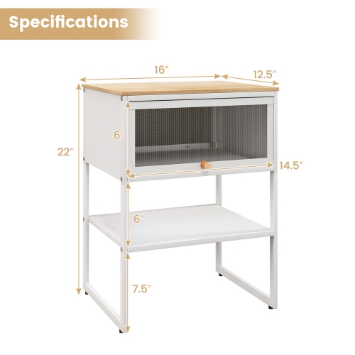 Costway 2 PCS Home Nightstand 3-Tier Storage Table with Open Shelf Heavy-duty Metal Frame