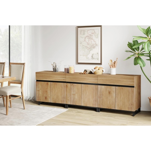 WAMPAT Sideboard Buffet Cabinet Set of 3,Modern Accent Storage Cabinets with Adjustable Shelf for Living Room,Kitchen,Oak