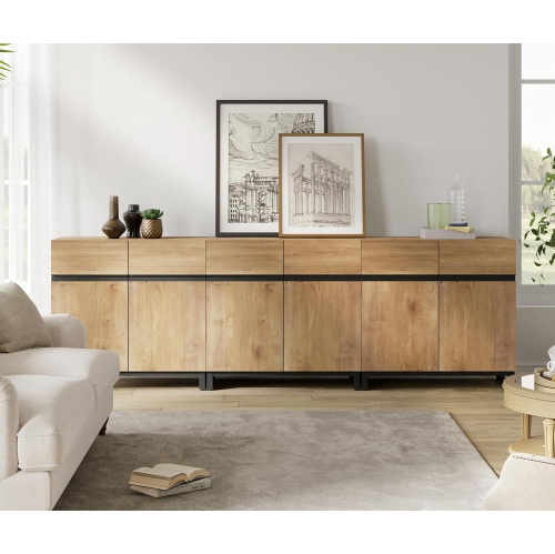 WAMPAT Sideboard Buffet Cabinet Set of 3,Modern Accent Storage Cabinets with Adjustable Shelf for Living Room,Kitchen,Oak