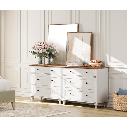 WAMPAT  Dresser for Bedroom With 6 Drawers, White Kids Dressers With Wide Chest Of Drawers for Living Room, Nursery, Hallway