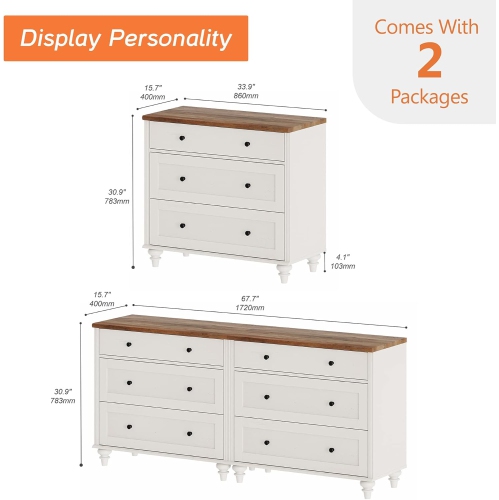 WAMPAT Dresser for Bedroom with 6 Drawers,White Kids Dressers with Wide Chest of Drawers for Living Room,Nursery,Hallway